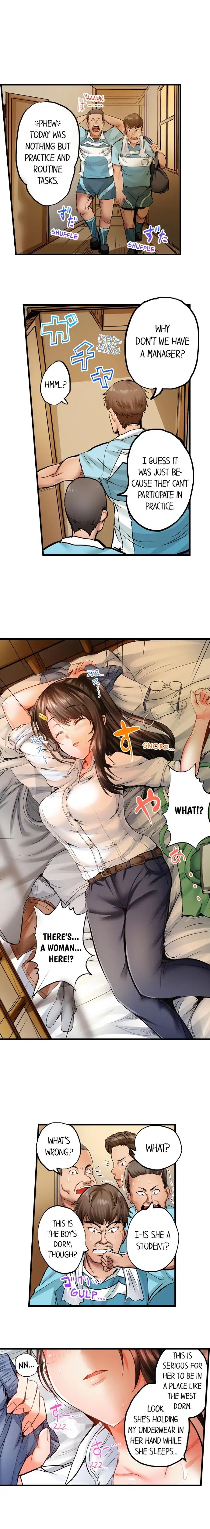 Dick Me Up Inside | Mezametara Sounyuu Sunzen. Nikushoku Danshi Ryou de Utatane Joshi wa Naburareru page 8 full