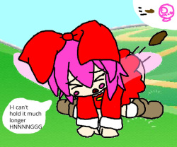 The turd flew out of Ribbon's ass