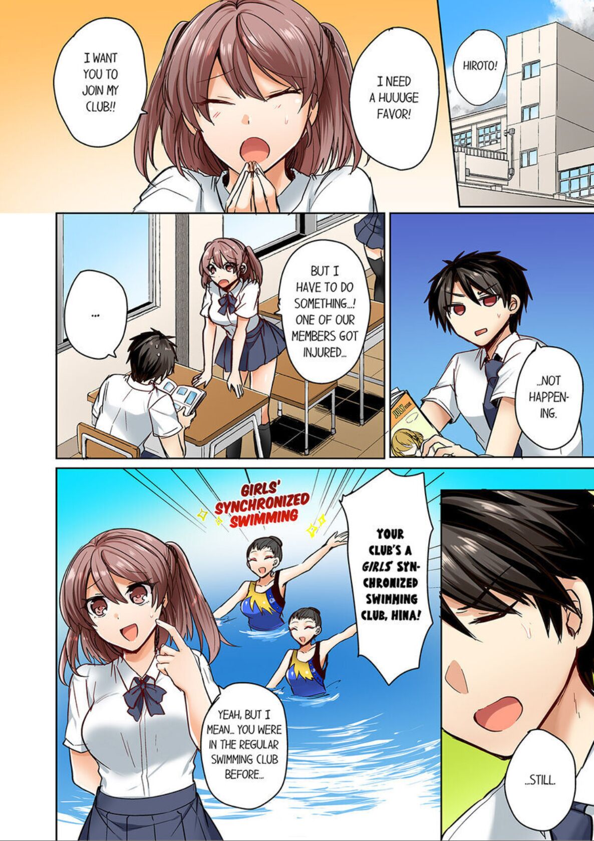 Mizugi ga Zurete... Haitteru! ~Porori ja Sumanai Danjo Kongou Synchro-bu~ 1 - My Swimsuit Slipped... And it went in!? A Mixed Synchronized Swimming Club with More Than Just Nip Slips in Store! ~ 1 page 3 full