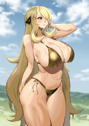 [Takezumi Ero] Cynthia is embarrassed to wear a gold bikini (Pokemon) [English] [GangWeedTranslations] cover