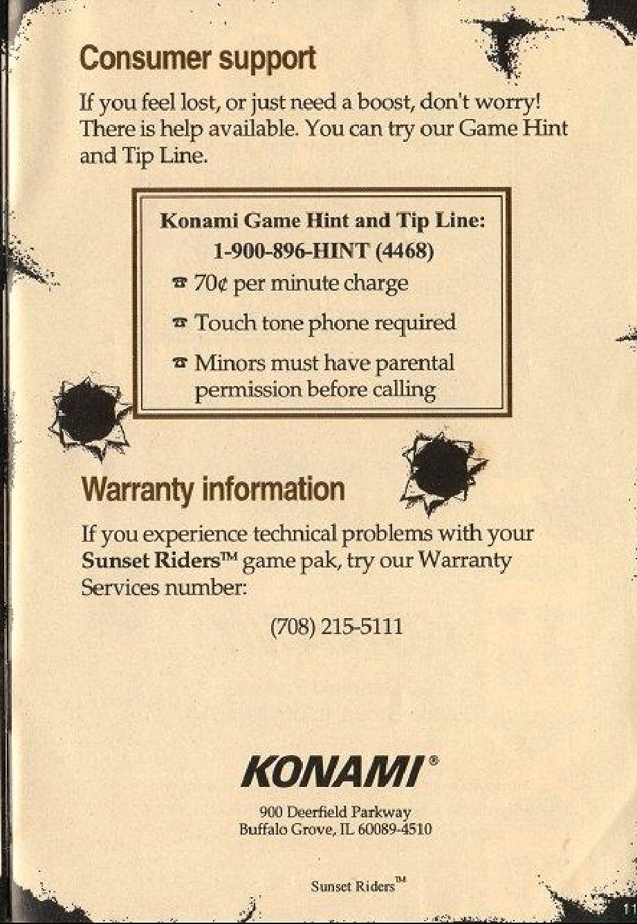 Sunset Riders Manual page 11 full